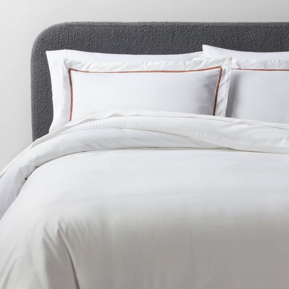 3pc King Luxe Embroidered Border Duvet Set White/Caramel - 300TC Cotton